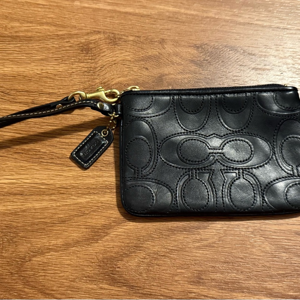 Coach Black Wristlet with Embossed Design